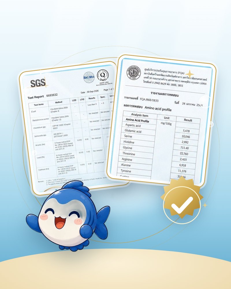 เอกสารผลตรวจ SGS และมหาวิทยาลัยเกษตรศาสตร์ พร้อมตรารับรอง